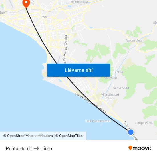 Punta Herm to Lima map