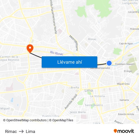 Rimac to Lima map