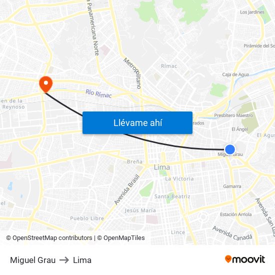 Miguel Grau to Lima map