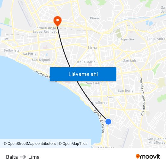 Balta to Lima map