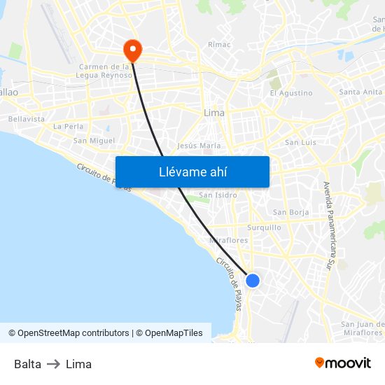 Balta to Lima map