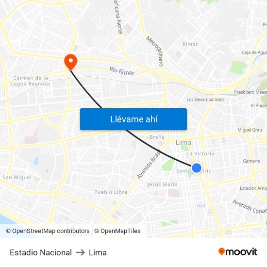 Estadio Nacional to Lima map