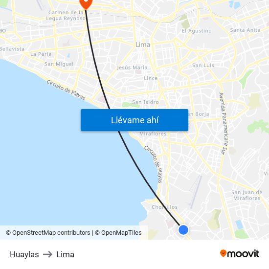 Huaylas to Lima map
