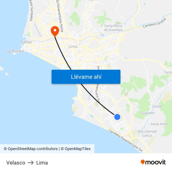 Velasco to Lima map