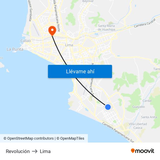 Revolución to Lima map