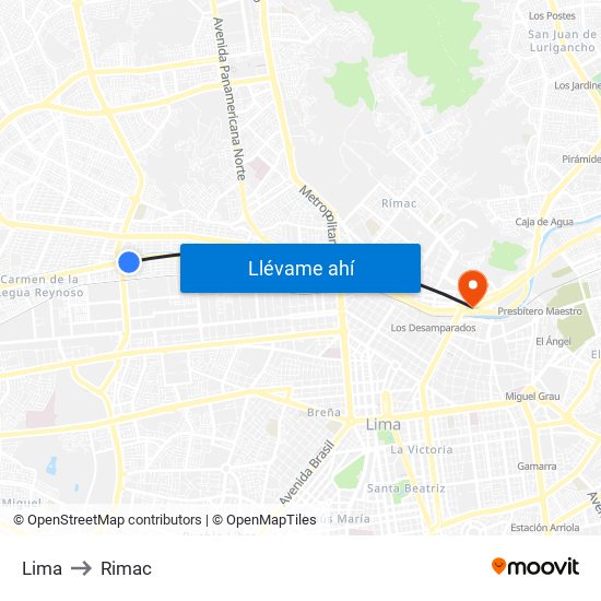 Lima to Rimac map