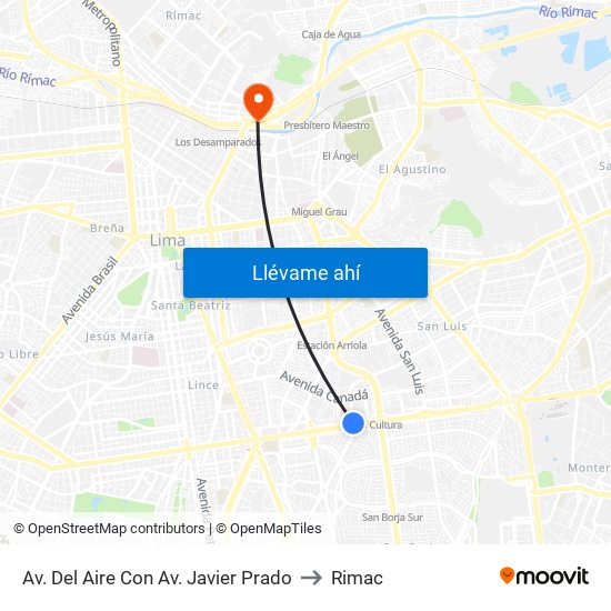 Av. Del Aire Con Av. Javier Prado to Rimac map
