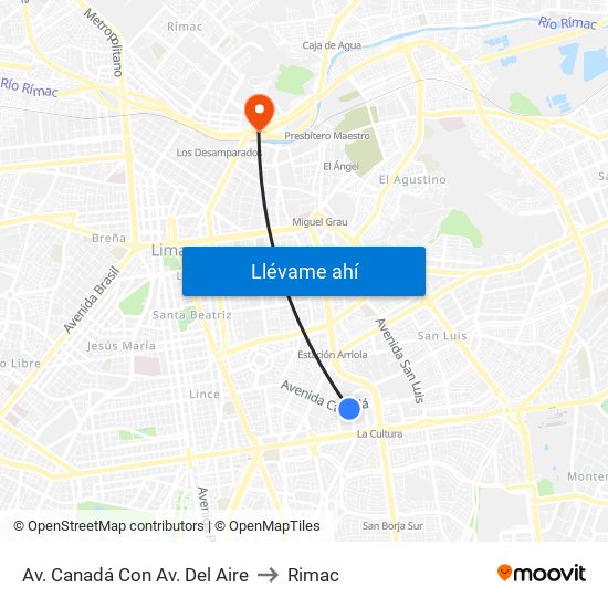 Av. Canadá Con Av. Del Aire to Rimac map