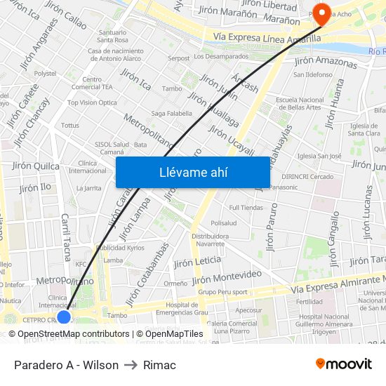 Paradero A - Wilson to Rimac map