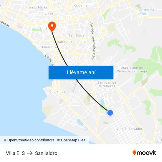 Villa El S to San Isidro map