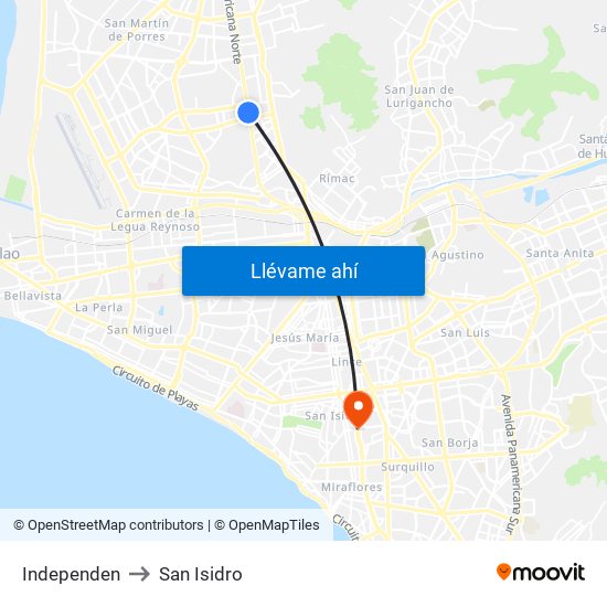 Independen to San Isidro map