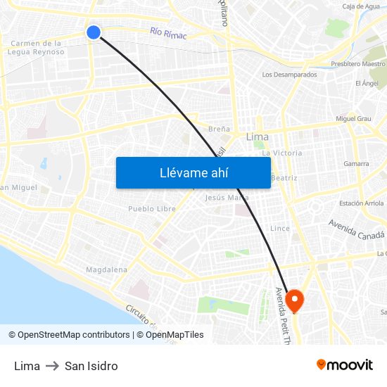 Lima to San Isidro map