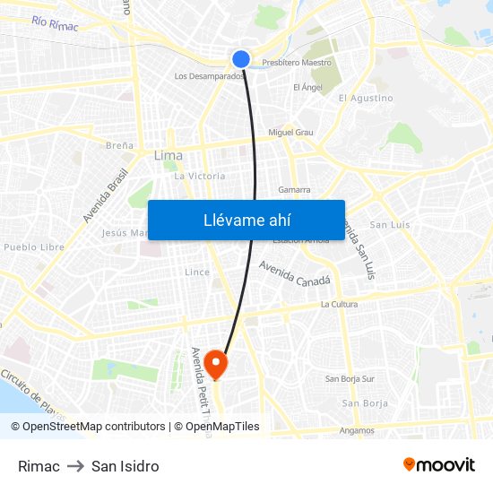 Rimac to San Isidro map