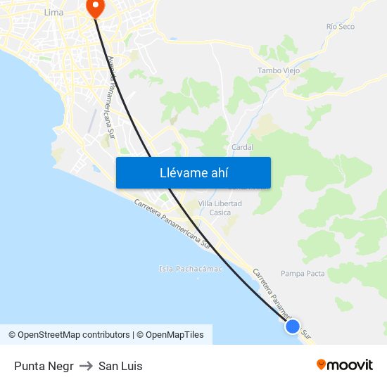 Punta Negr to San Luis map