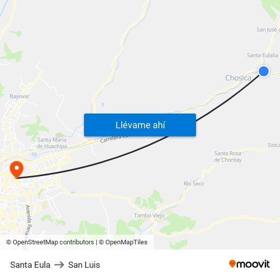 Santa Eula to San Luis map