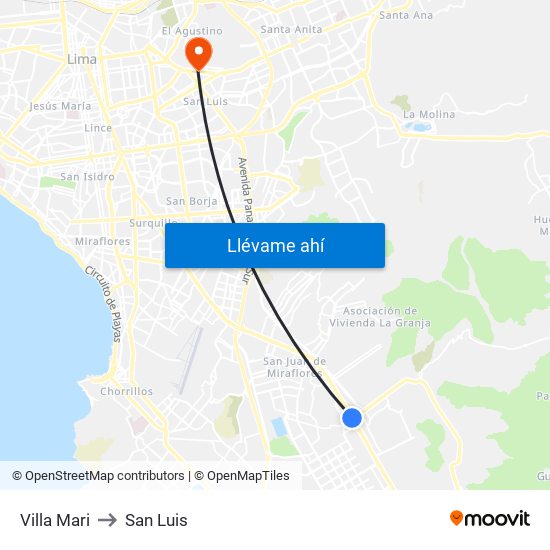 Villa Mari to San Luis map
