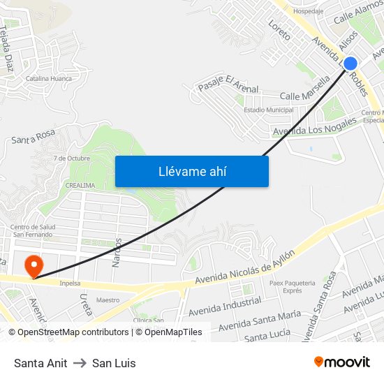 Santa Anit to San Luis map