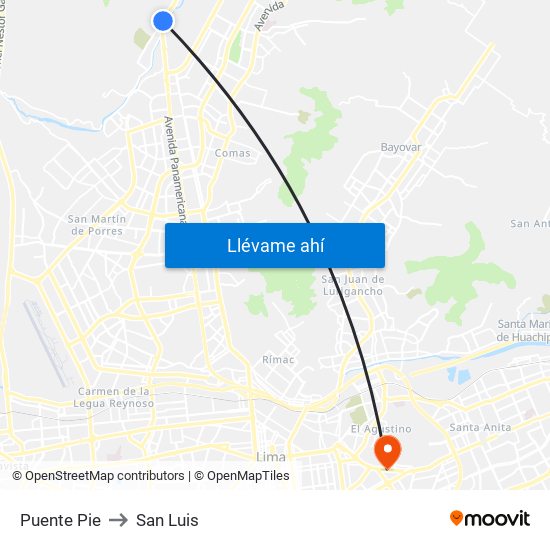 Puente Pie to San Luis map