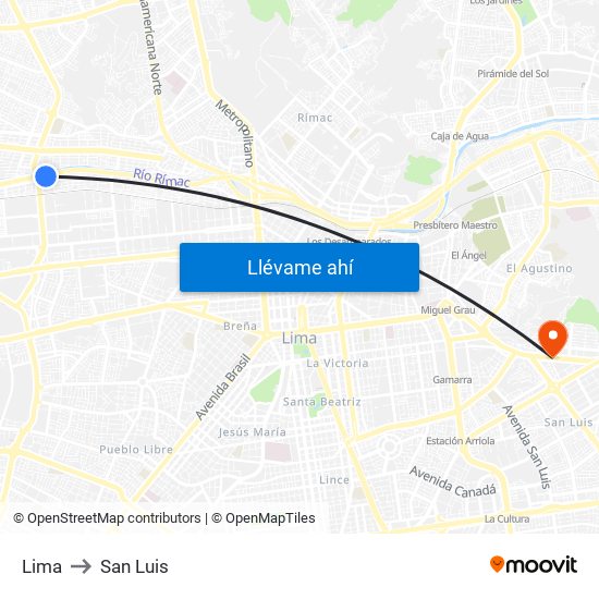 Lima to San Luis map