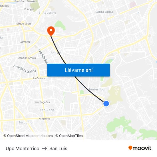 Upc Monterrico to San Luis map