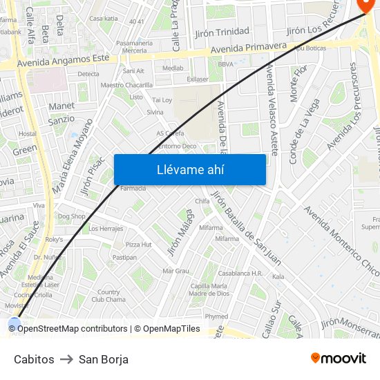 Cabitos to San Borja map