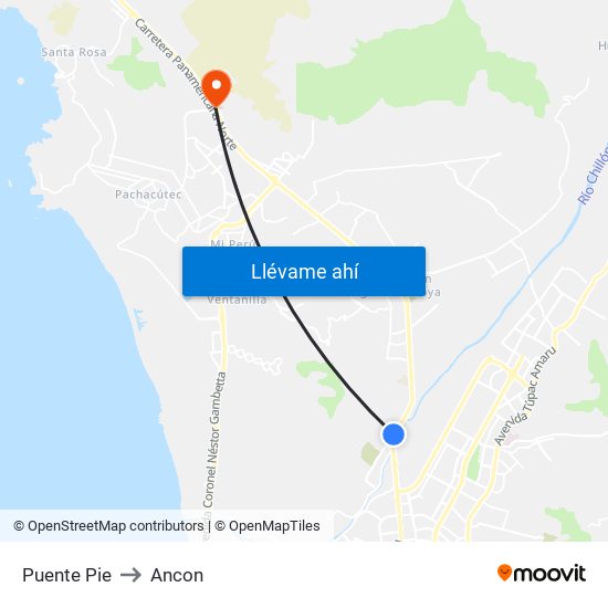 Puente Pie to Ancon map