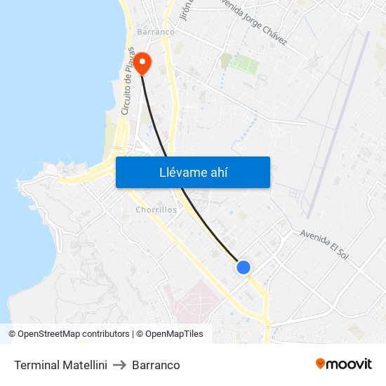 Terminal Matellini to Barranco map