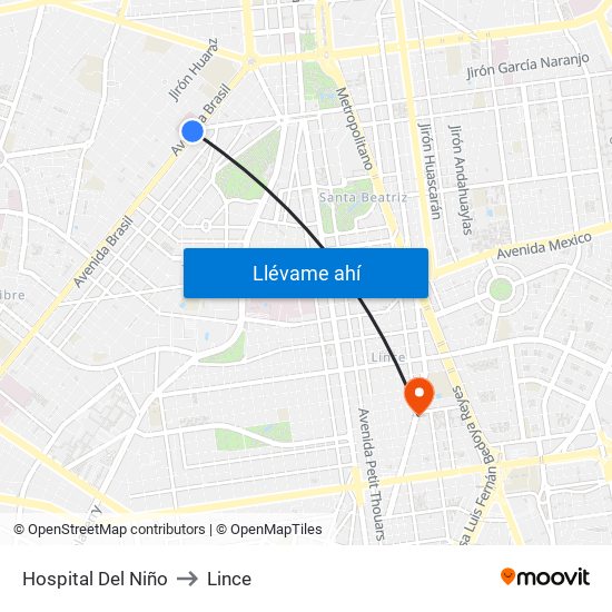 Hospital Del Niño to Lince map