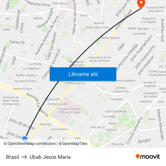 Brasil to Ubab Jesús María map