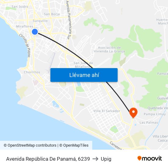 Avenida República De Panamá, 6239 to Upig map