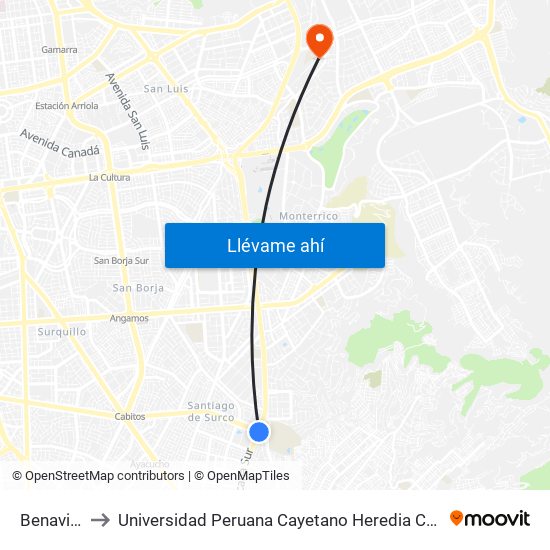 Benavides to Universidad Peruana Cayetano Heredia Campus Este map