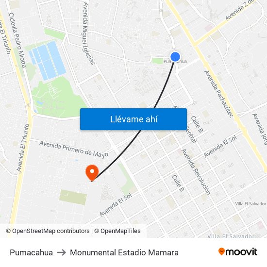Pumacahua to Monumental Estadio Mamara map