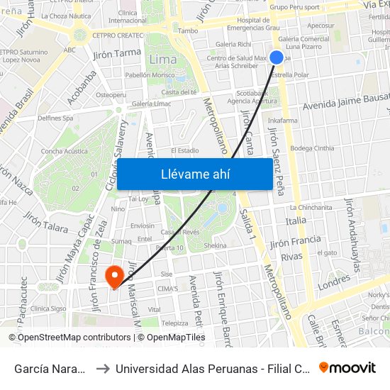 García Naranjo to Universidad Alas Peruanas - Filial Cuba map