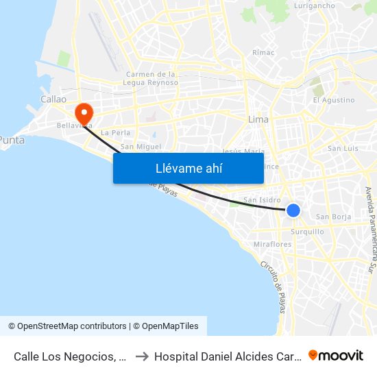 Calle Los Negocios, 499 to Hospital Daniel Alcides Carrion map