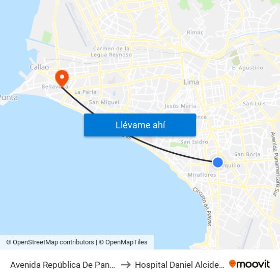 Avenida República De Panamá, 4746 to Hospital Daniel Alcides Carrion map