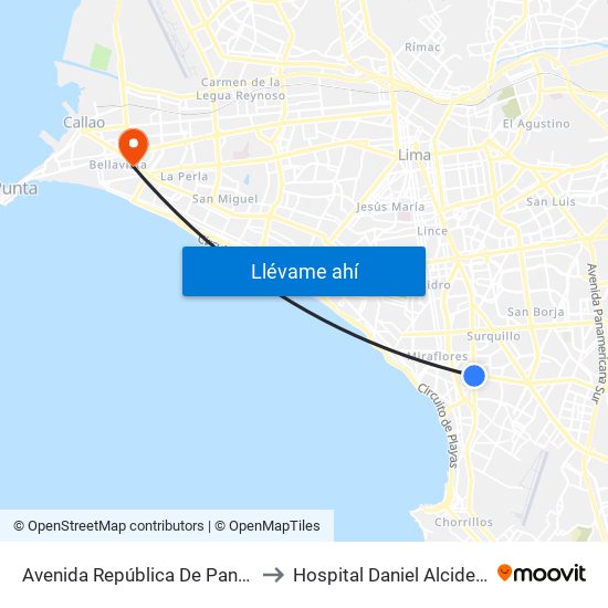 Avenida República De Panamá, 6239 to Hospital Daniel Alcides Carrion map