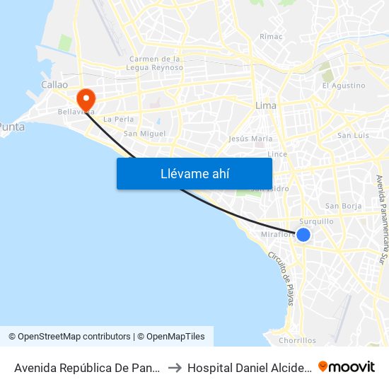Avenida República De Panamá, 5734 to Hospital Daniel Alcides Carrion map