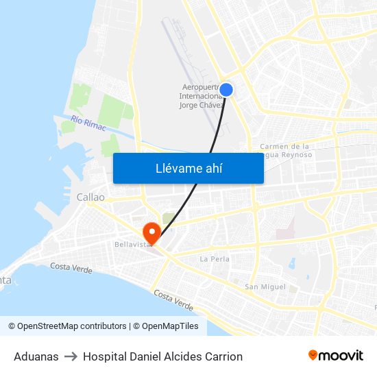 Aduanas to Hospital Daniel Alcides Carrion map