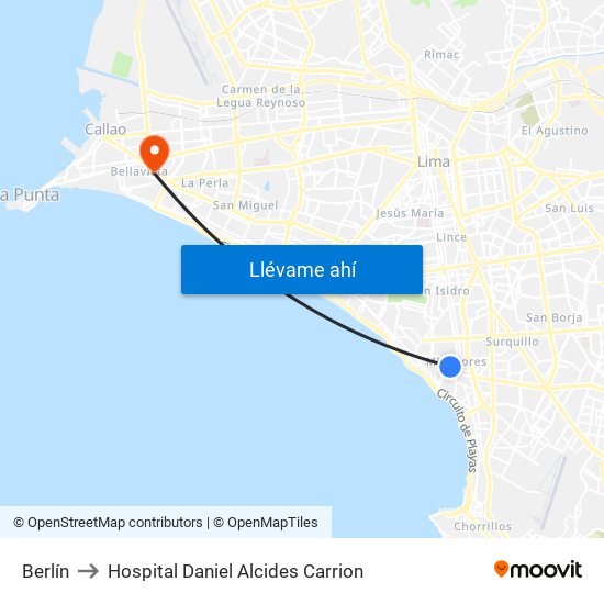 Berlín to Hospital Daniel Alcides Carrion map