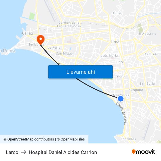 Larco to Hospital Daniel Alcides Carrion map