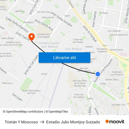 Tristán Y Moscoso to Estadio Julio Montjoy Guizado map