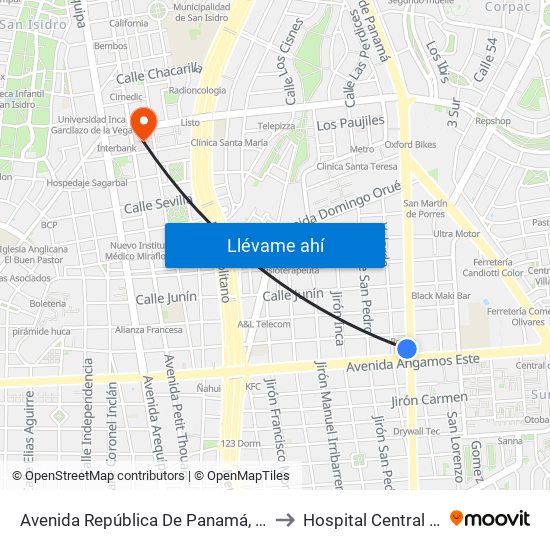 Avenida República De Panamá, 4746 to Hospital Central Fap map