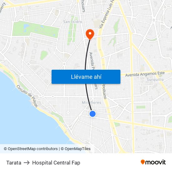 Tarata to Hospital Central Fap map