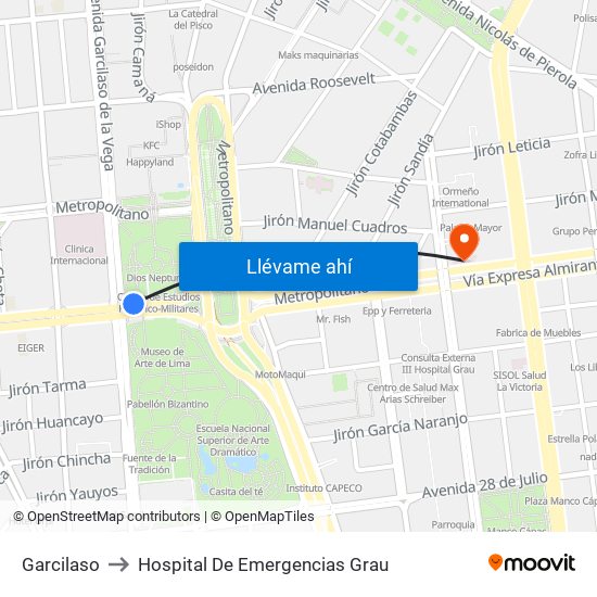 Garcilaso to Hospital De Emergencias Grau map