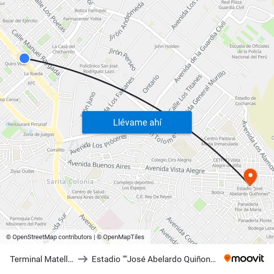 Terminal Matellini to Estadio ""José Abelardo Quiñones"" map