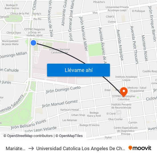 Mariátegui to Universidad Catolica Los Angeles De Chimbote map