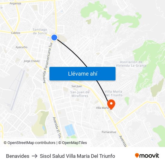 Benavides to Sisol Salud Villa María Del Triunfo map