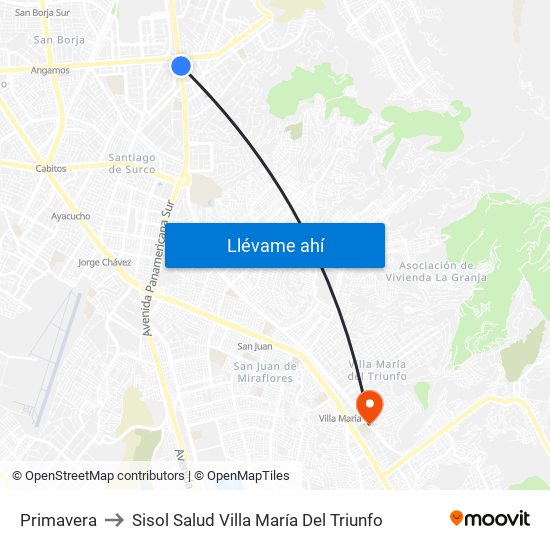 Primavera to Sisol Salud Villa María Del Triunfo map