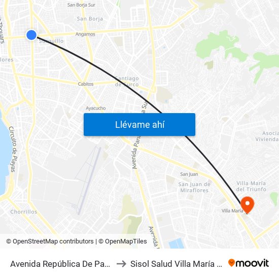 Avenida República De Panamá, 4746 to Sisol Salud Villa María Del Triunfo map
