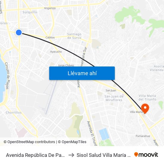 Avenida República De Panamá, 6190 to Sisol Salud Villa María Del Triunfo map